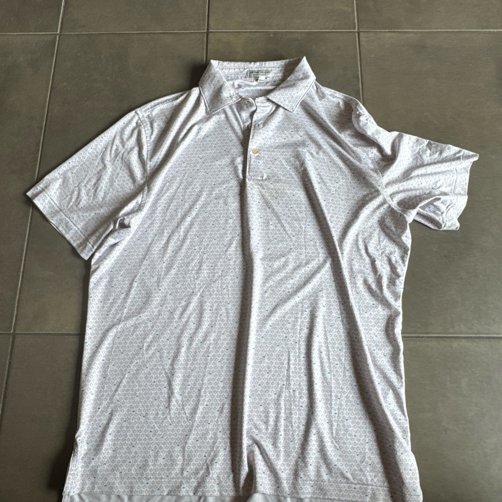 Peter Millar Light Gray Patterned Polo Shirt - image 8